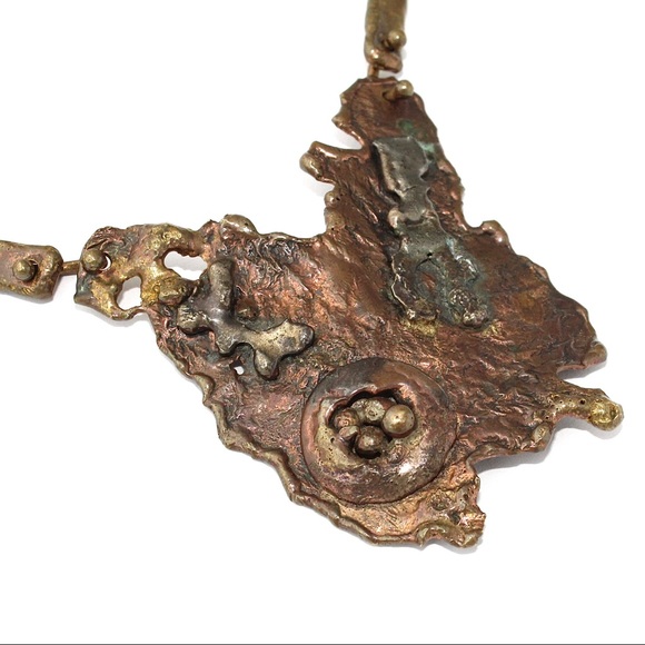 Vintage Jack Boyd Era Molten Bronze Necklace Brutalist Mid-Century Modernist - Picture 4 of 8